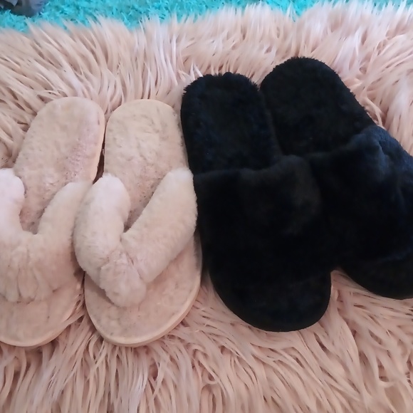 Other - Two pairs of fuzzy house slipper one pink and one black